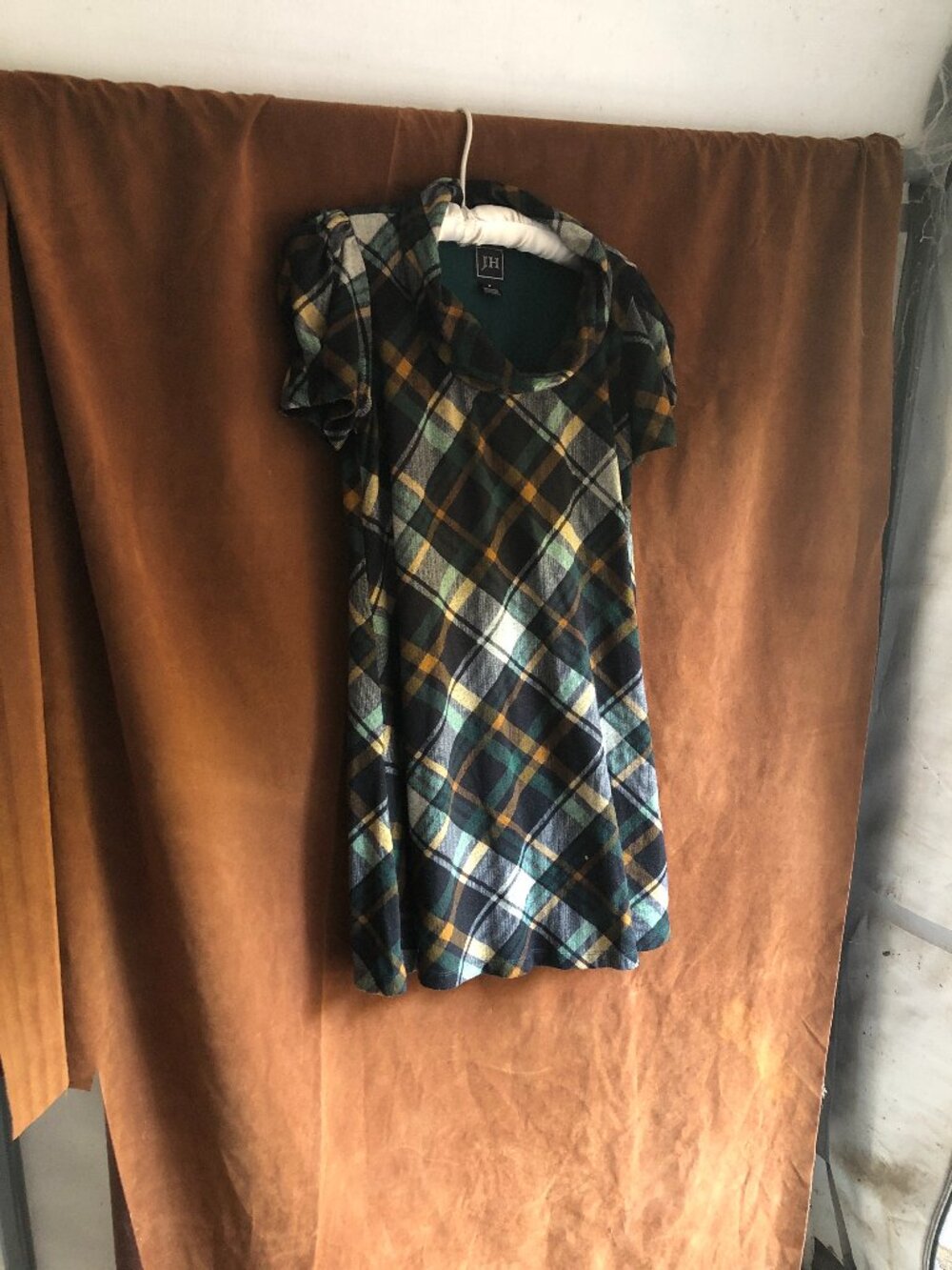 JH Girls Plaid Short-Sleeve Dress in Teal, Mustard & Black